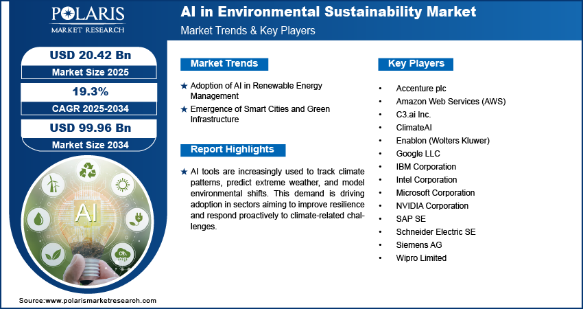 AI in Environmental Sustainability Market Size Worth USD 99.96 Billion by 2034 | CAGR: 19.3%