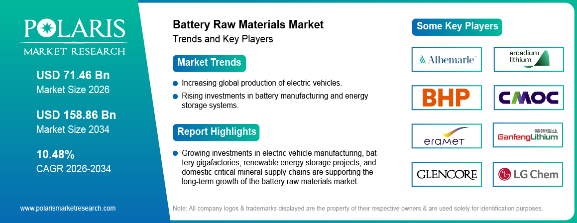 Battery Raw Materials Market Trends & Key Players 2021 - 2034 (USD Billion)