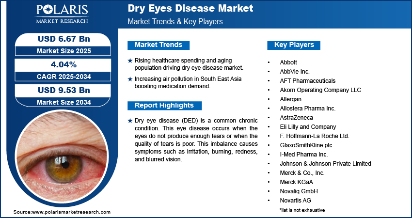 Dry Eyes Disease Market Size Worth $9.53 Billion By 2034 | CAGR: 4.04%