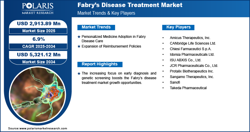 Fabry’s Disease Treatment Market Size Worth USD 5,321.12 Million by 2034 | CAGR: 6.9%