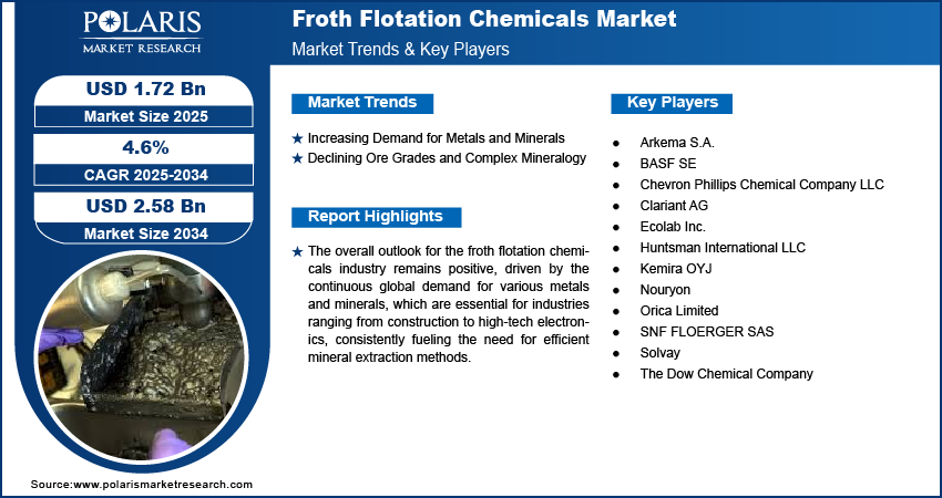 Froth Flotation Chemicals Market Size Worth USD 2.58 Billion by 2034 | CAGR: 4.6%