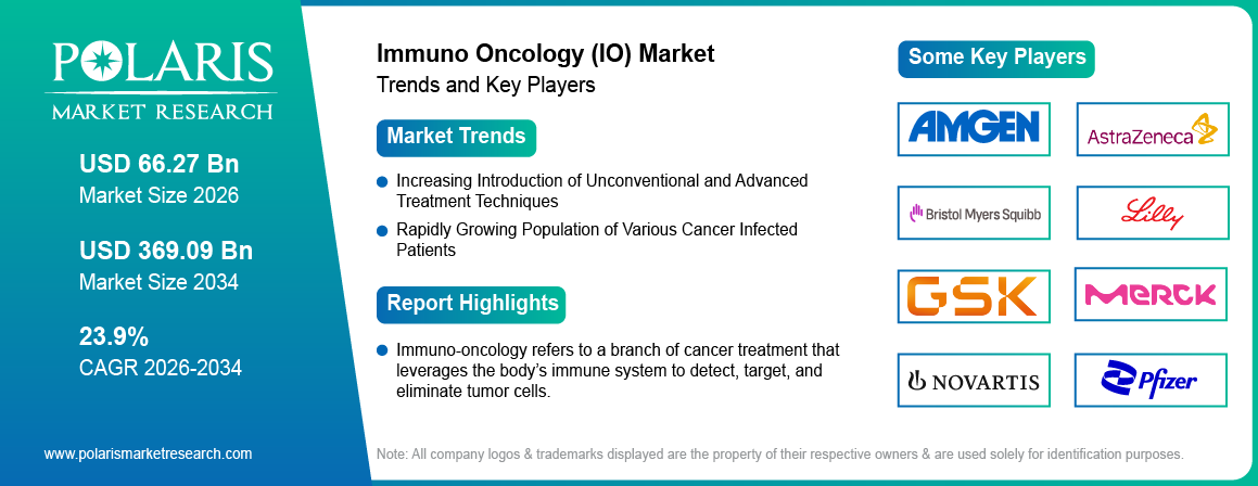 Immuno-Oncology (I-O) Market Size Worth USD 369.09 Billion by 2034 | CAGR: 23.9%