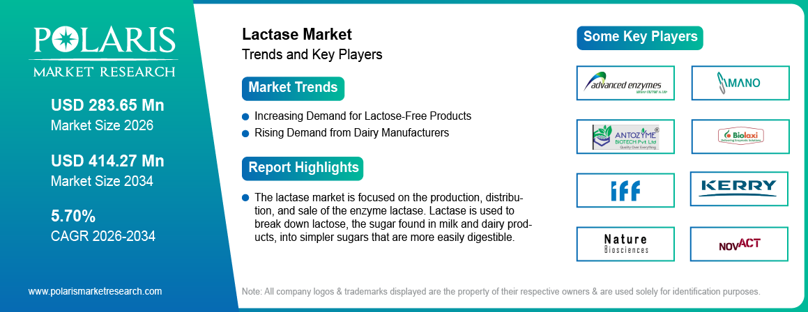 Lactase Market Size Worth USD 414.27 Million by 2034 | CAGR: 5.70%
