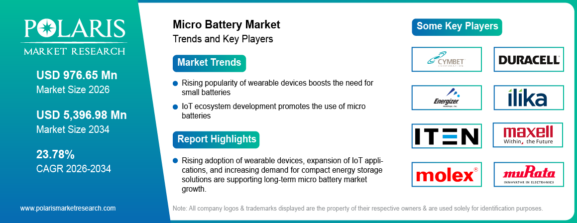 Micro Battery Market Size to Reach USD 5,396.98 Million by 2034 