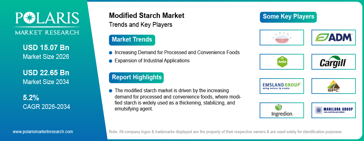 Modified Starch Market Trends & Key Players 2021-2034 (USD Billion)