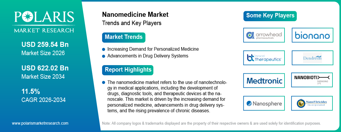 Nanomedicine Market Size Worth USD 622.02 Billion by 2034 | CAGR: 11.5%