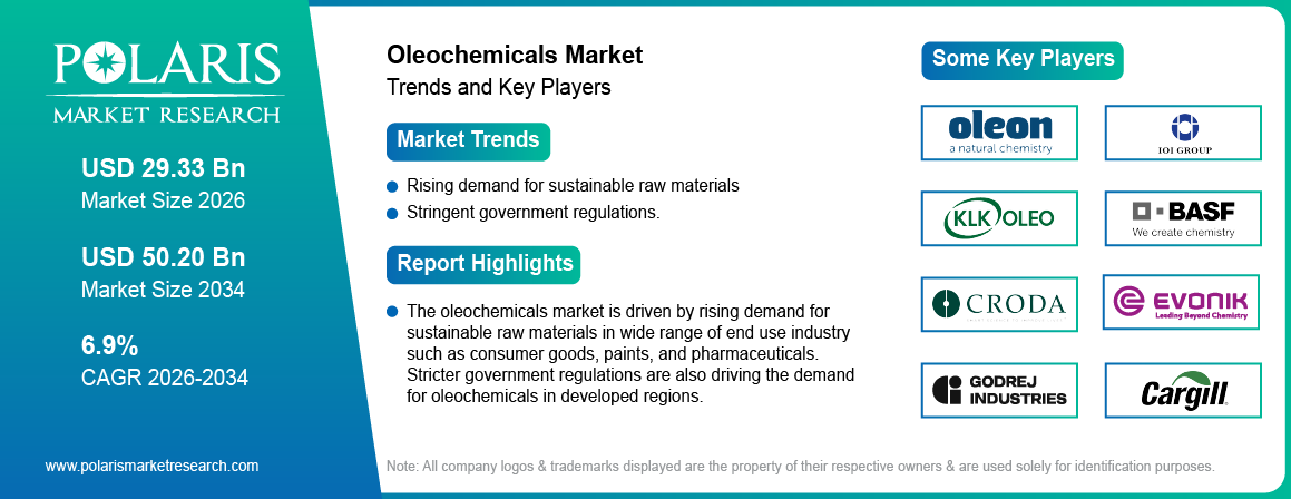 Oleochemicals Market Trends & Key Players 2021-2034 (USD Billion)