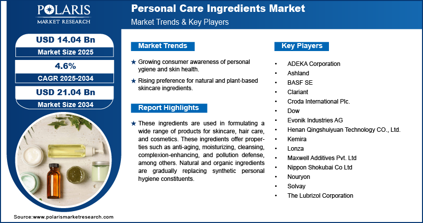 Personal Care Ingredients Market Size Worth $21.04 Billion By 2034 | CAGR: 4.6%