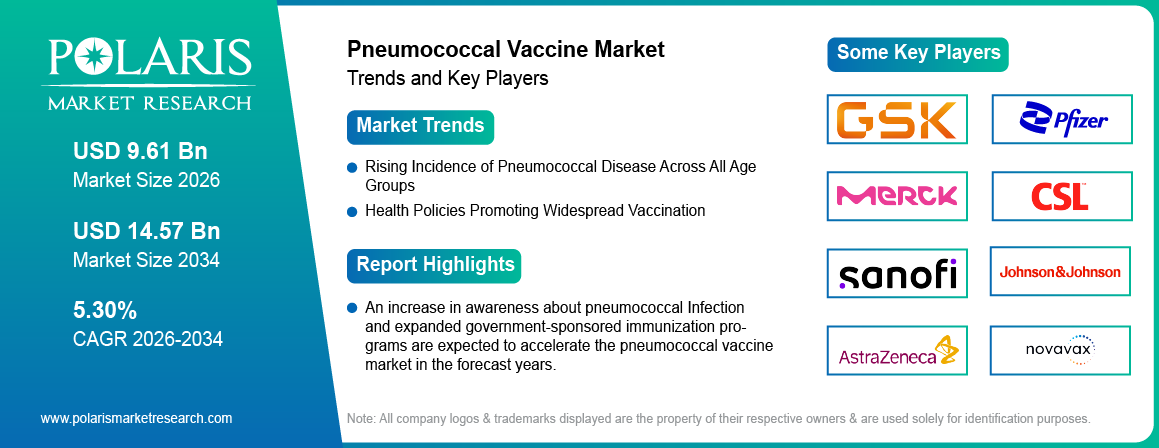 Pneumococcal Vaccine Market Trends & Key Players 2021-2034 (USD Billion)