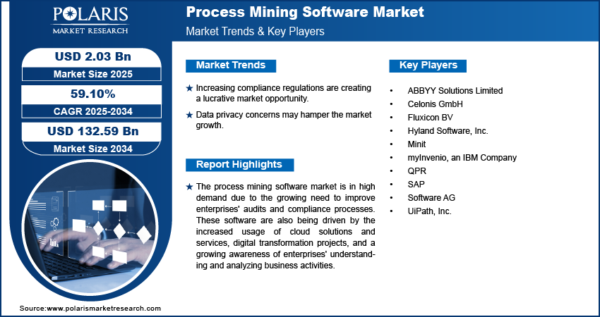 Process Mining Software Market Size worth $132.59 Billion By 2034 | CAGR: 59.10%