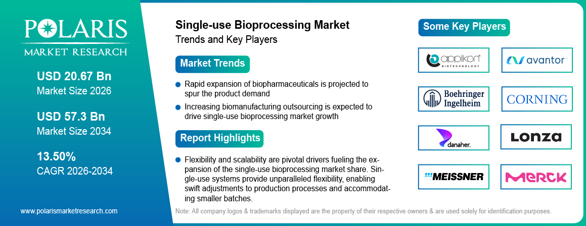 Single-use Bioprocessing Market Trends & Key Players 2021-2034 (USD Billion)