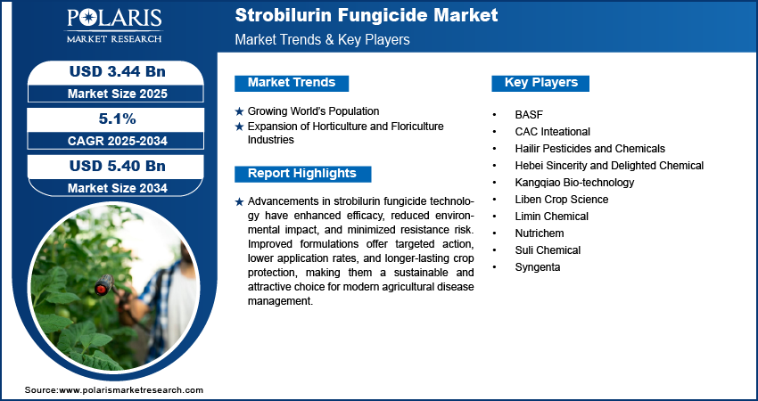 Strobilurin Fungicide Market Size Worth USD 5.40 Billion by 2034 | CAGR: 5.1%