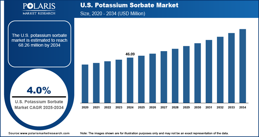 U.S. Potassium Sorbate Market Size 2020 - 2034 (USD Million)
